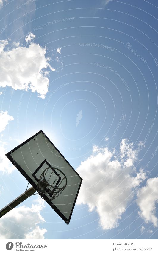 Basket in Bavarian sky Leisure and hobbies Basketball Basketball basket Summer Sun Sports Ball sports Sporting Complex Environment Air Sky Clouds Sunlight