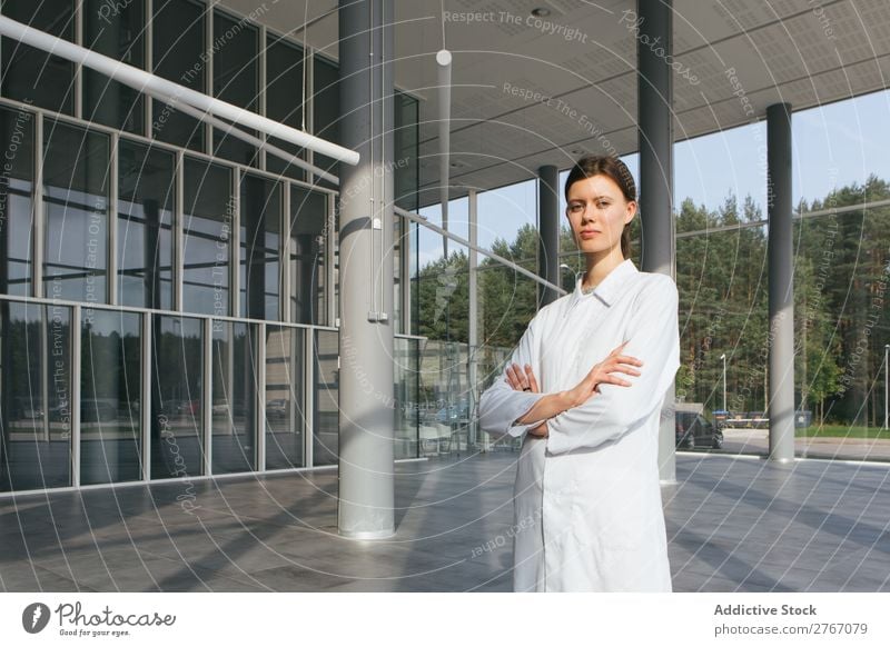 Woman in whites at modern building Laboratory Work and employment Science & Research Building Modern Contemporary Human being Scientist Medication Chemistry