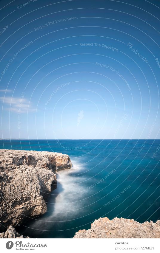 A last look at the sea ...... Environment Nature Elements Air Water Sky Summer Beautiful weather Rock Coast Ocean Mediterranean sea Esthetic Blue White crest