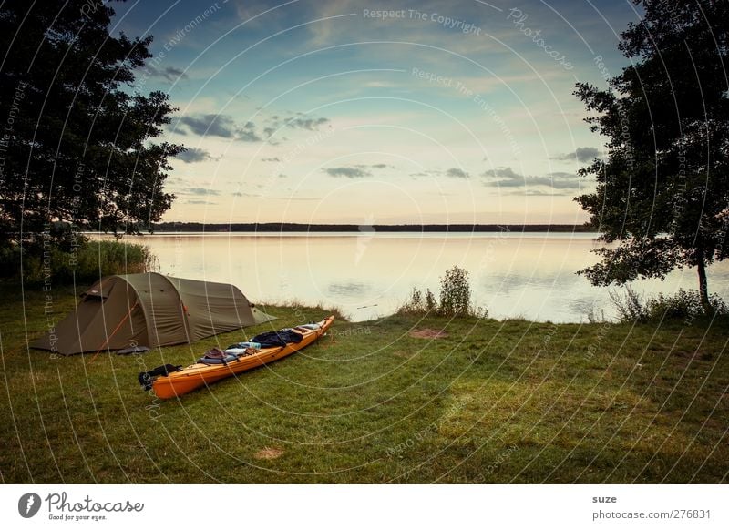 Tent Canoe Lake Leisure and hobbies Vacation & Travel Trip Adventure Camping Summer Summer vacation Aquatics Environment Nature Landscape Water Sky Clouds