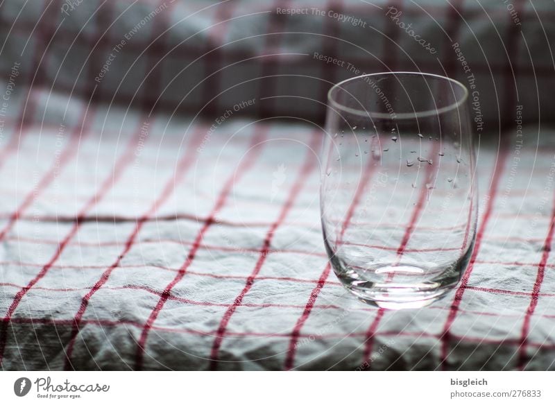 water glass Glass Dish towel Kitchen Drop Gray Red White Colour photo Interior shot Deserted Copy Space left Day Shallow depth of field