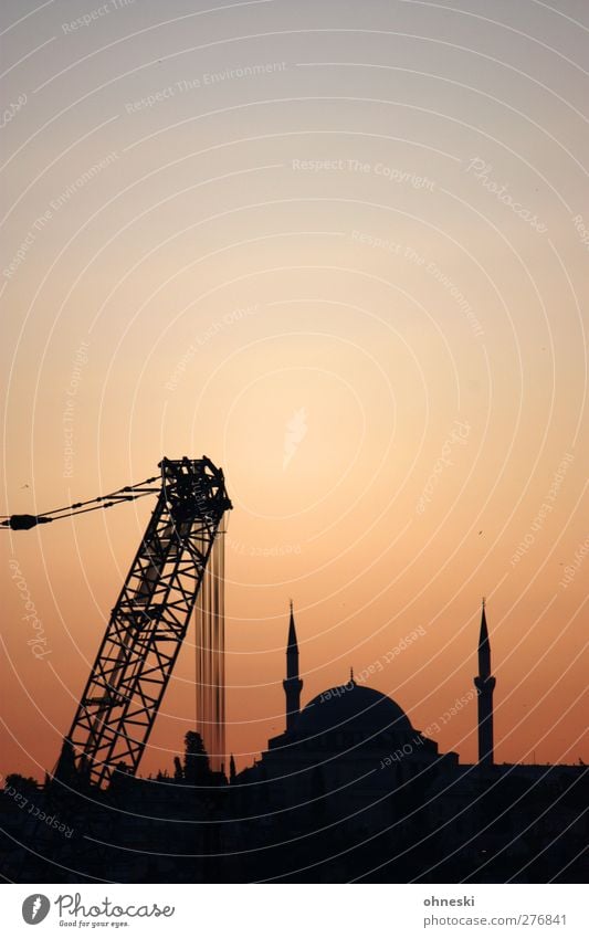 construction site Istanbul Turkey Town Manmade structures Building Mosque Crane Belief Religion and faith Islam-Hodja minaret Minaret Colour photo Exterior shot