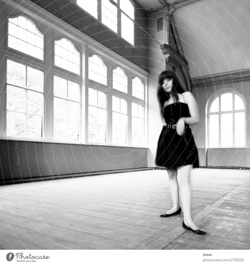 Unfinished Ballroom Story (III) Human being Feminine Young woman Youth (Young adults) 1 18 - 30 years Adults Dream house Window Hall Dress Black-haired
