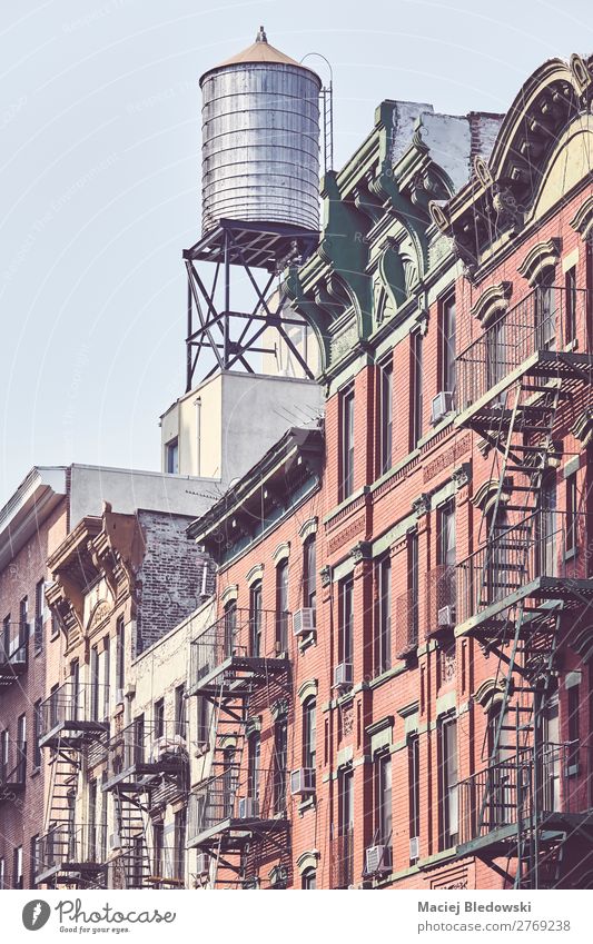 Water tank and fire escapes in downtown New York. City trip Living or residing Flat (apartment) House (Residential Structure) Building Architecture Facade Old