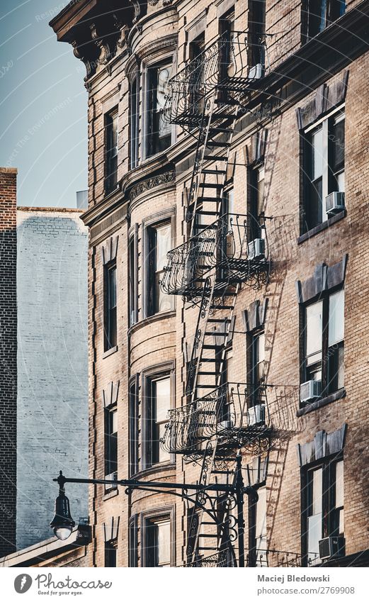 New York old building with fire escape. Living or residing Flat (apartment) House (Residential Structure) House building Small Town Building Architecture