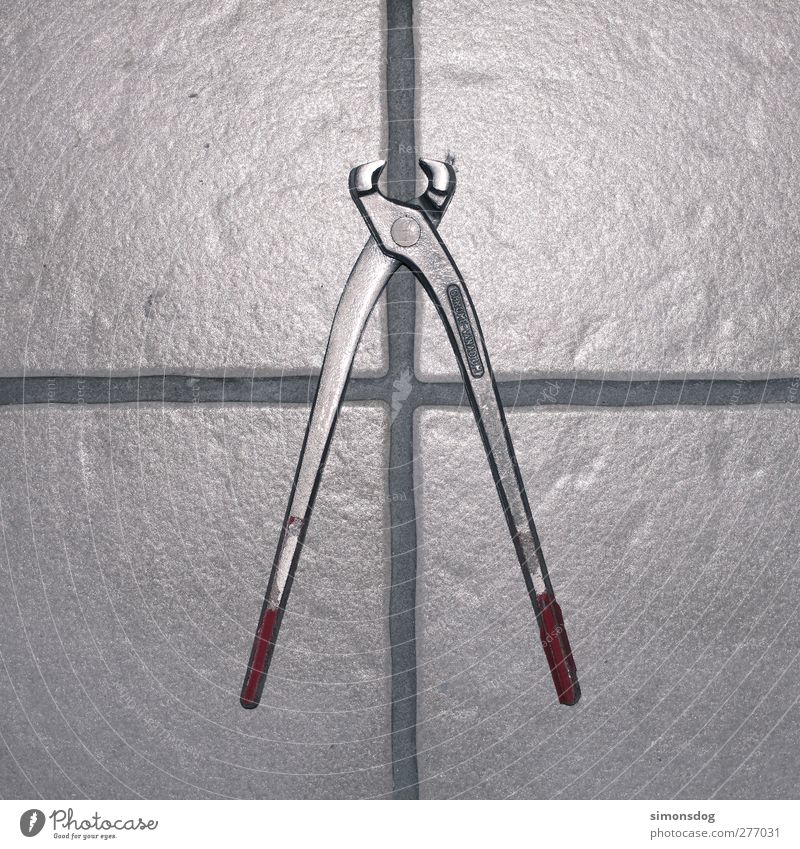 cut Crucifix Glittering Cold Silver Pair of pliers Tool Tile Divide Metalware Working equipment Average Colour photo Interior shot Close-up Detail Abstract