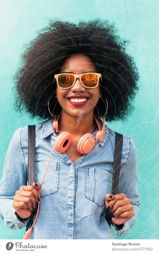 Portrait of beautiful afro american woman. Woman Black African Afro Human being Portrait photograph City Youth (Young adults) Girl American Ethnic Hair Smiling