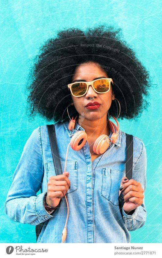 Portrait of beautiful afro american woman. Woman Black African Afro Human being Portrait photograph City Youth (Young adults) Girl American Ethnic Hair Earnest