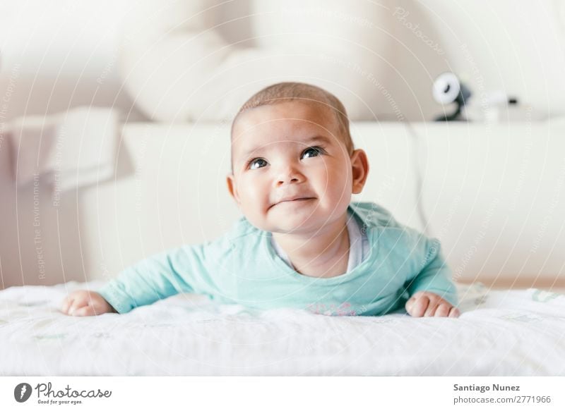 Cute Baby Girl Lying in the Crib Boy (child) Child Cot Lie (Untruth) Newborn Smiling Happy cots Beautiful Portrait photograph Human being Caucasian Face Eyes