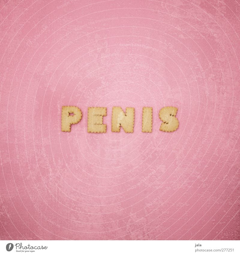 DENIS Food Dough Baked goods Candy Nutrition Penis Genitalia Characters Word Delicious Pink Colour photo Interior shot Deserted Copy Space left Copy Space right