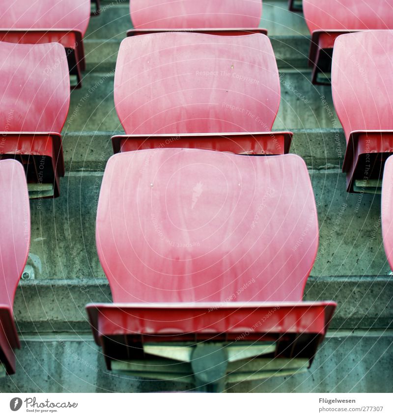 fair weather fans Sports Sporting Complex Stadium Old Concrete seat shell Seating Row of seats Chair Plastic Colour photo Exterior shot Day Beaded Deserted