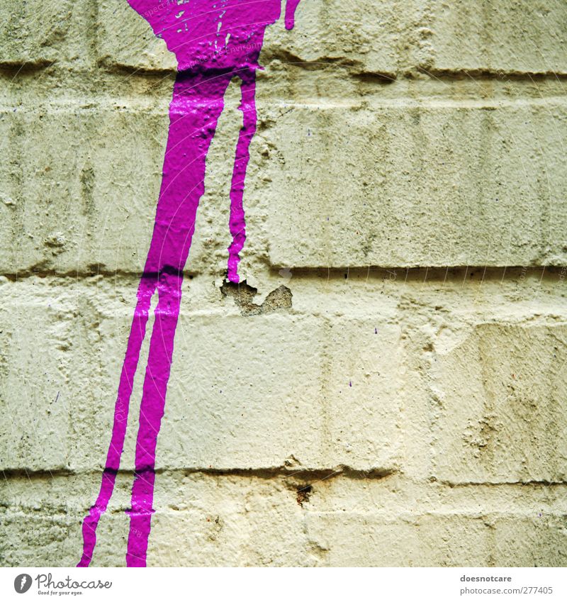 Pink color stain on wall Facade Patch Graffiti Wall (building) Spray Brick Square Structures and shapes Colour photo Exterior shot Deserted Copy Space right