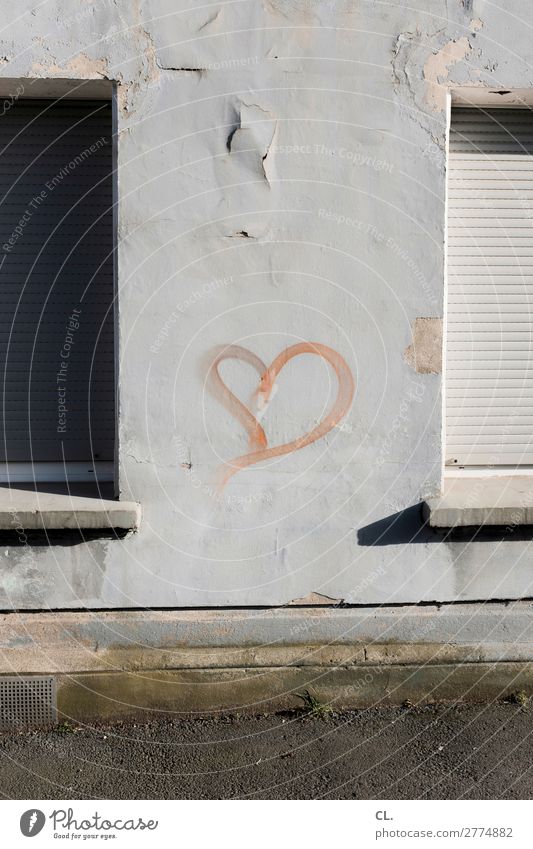 heart on wall Deserted House (Residential Structure) Wall (barrier) Wall (building) Window Lanes & trails Venetian blinds Sign Graffiti Heart Old Broken Decline