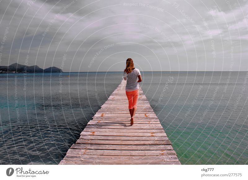 sea walking Feminine Young woman Youth (Young adults) Woman Adults 1 Human being Water Ocean Going Walking Colour photo Subdued colour Exterior shot