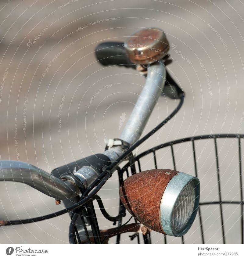 rust light Bicycle Old Brown Black Bicycle handlebars Light Floodlight Rust Bicycle bell Colour photo Subdued colour Exterior shot Deserted Copy Space left Blur
