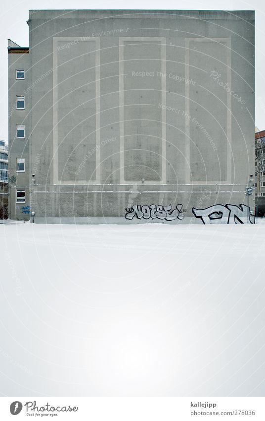 no noise House (Residential Structure) Wall (barrier) Wall (building) White Winter Graffiti Fire wall Berlin Colour photo Subdued colour Exterior shot