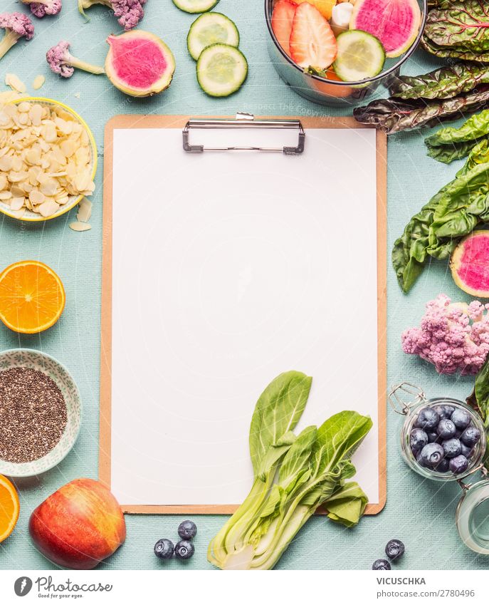 Smoothie ingredients around clipboard - a Royalty Free Stock Photo from  Photocase