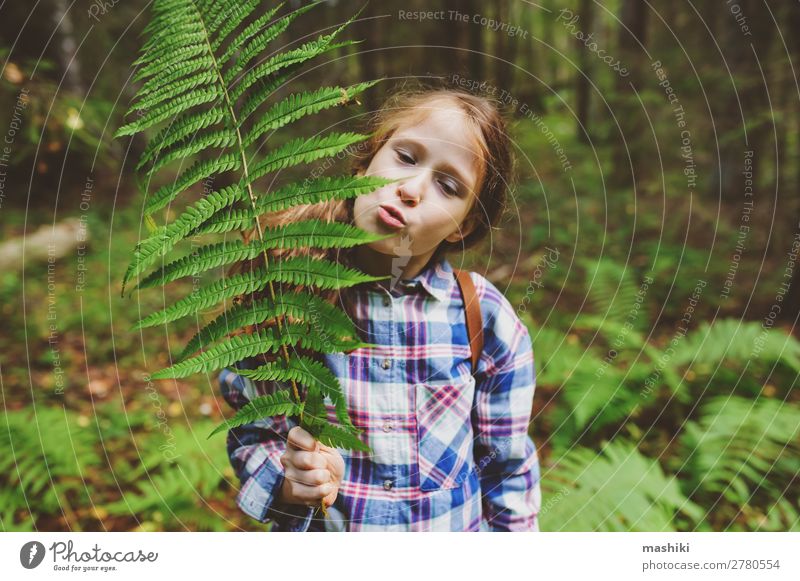 kid girl exploring summer forest Lifestyle Happy Playing Vacation & Travel Adventure Freedom Expedition Summer Hiking Child Infancy Nature Plant Fog Tree Park