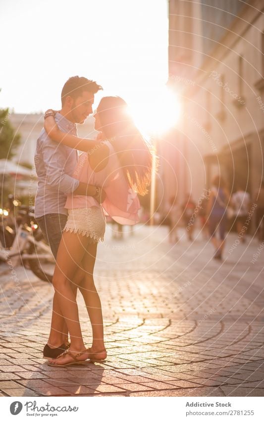 Couple dancing in sunny street Dance Street Romance romantic Sunlight Bright backlit Movement Smiling Happy Lifestyle Passion Embrace Face to face Human being