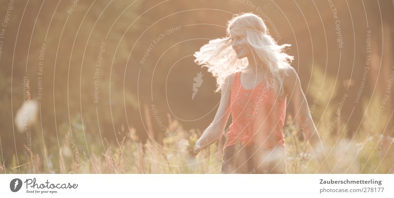 summer fairy dance Joy Freedom Summer Feminine Young woman Youth (Young adults) 1 Human being Nature Blonde Long-haired To enjoy Smiling Dance Dream