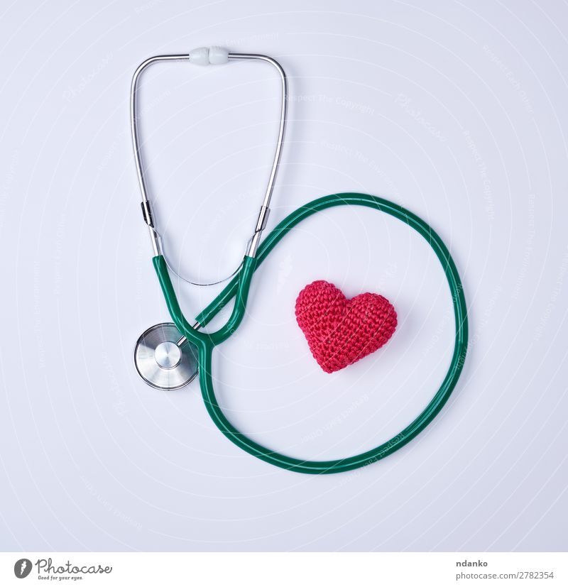 green medical stethoscope and red heart Health care Medical treatment Illness Medication Hospital Tool Heart Listening Red White Emergency heart shape