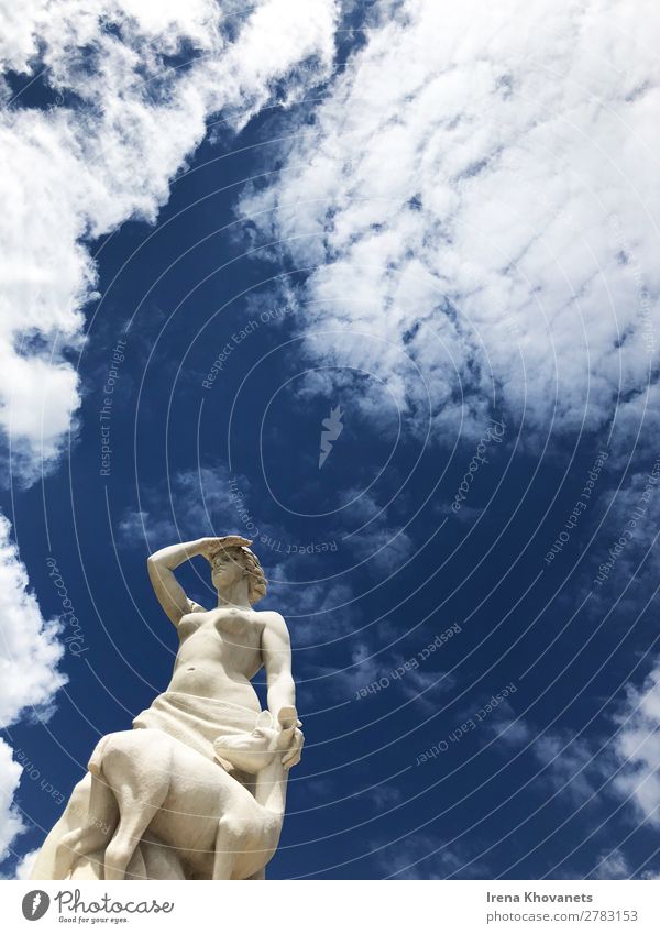 Beautiful sky and statue in Lisbon Feminine 1 Human being Sculpture Nature Landscape Earth Sky Sky only Cloudless sky Clouds Sunlight Spring Summer