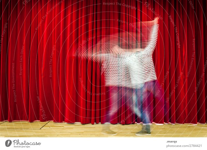 improv Man Adults 1 Human being Stage play Dance Jeans Drape Stripe Red White Movement Improvise Colour photo Interior shot Copy Space left Copy Space right