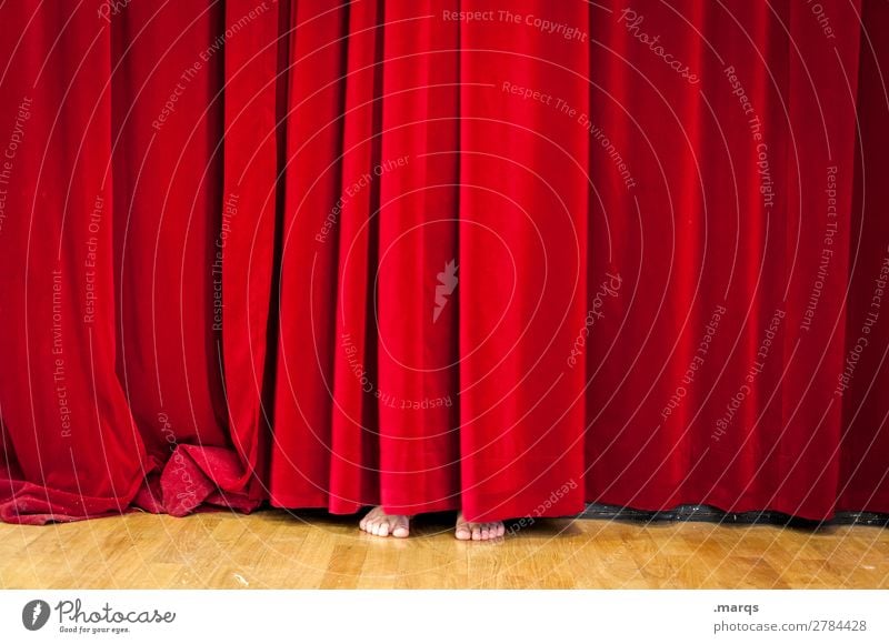 One Man Show Entertainment Feet 1 Human being Stage Drape Movie hall Exceptional Funny Hide Hiding place Red Colour photo Interior shot Copy Space left