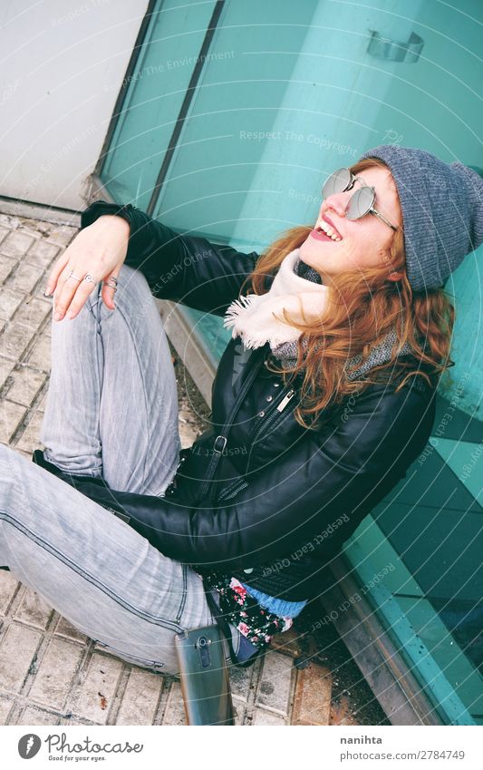 Cool young woman enjoying the day outdoors Lifestyle Style Happy Leisure and hobbies Winter Human being Feminine Young woman Youth (Young adults) Woman Adults 1