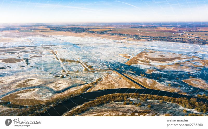 Spring melting river flood aerial panorama. Beautiful Vacation & Travel Trip Adventure Far-off places Freedom Expedition Winter Snow Living or residing
