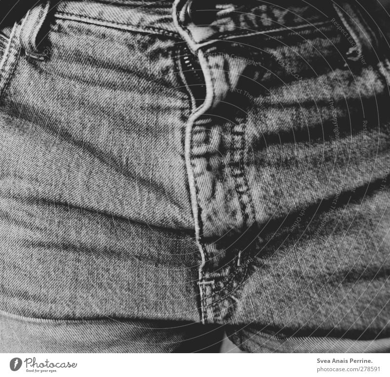 Jeans. Young woman Youth (Young adults) 1 Human being 18 - 30 years Adults Fashion Zipper Wrinkles Pants zipper Buttons Cloth Black & white photo Interior shot