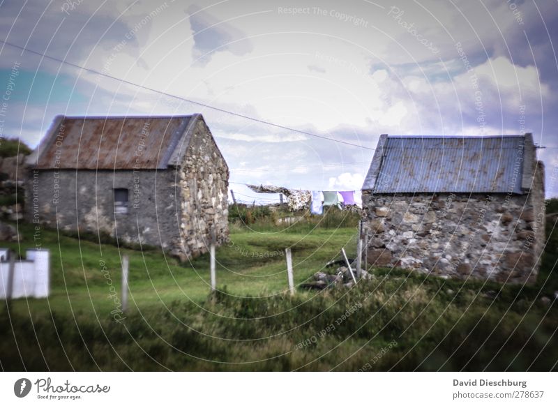 mountain huts Vacation & Travel Sky Clouds Grass Village House (Residential Structure) Building Blue Brown Gray Northern Ireland Laundry Dry Fence Old Rustic