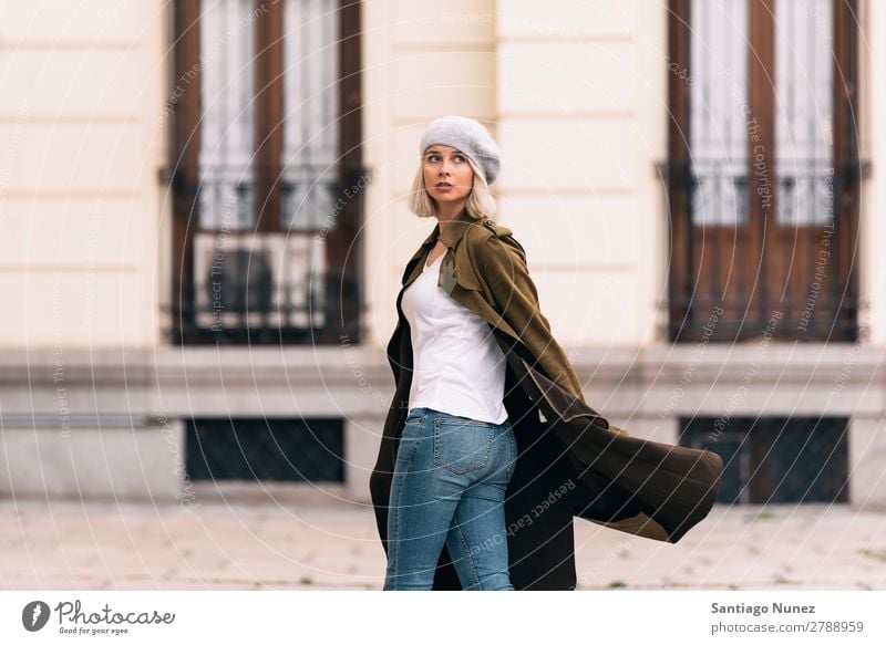 Portrait of a Young woman in the street. Woman Portrait photograph Youth (Young adults) Blonde Happy Girl hispanic Beautiful Lifestyle Exterior shot Attractive