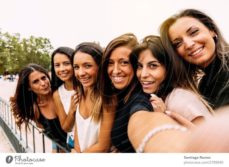 Fun girls taking photos with a smartphone. Selfie Take Friendship Joy Group Woman Girl Happy Smiling Beautiful Summer Human being Youth (Young adults) Lifestyle