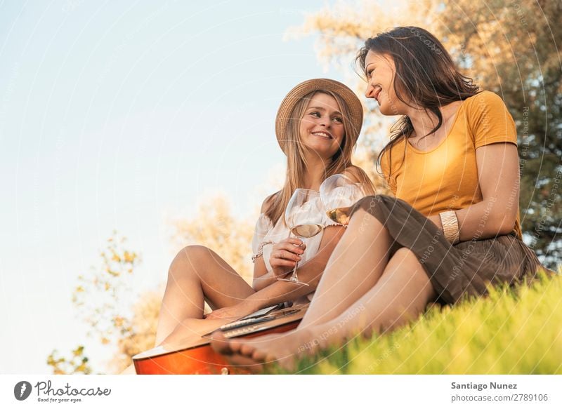 Beautiful women drinking wine in the park. Woman Picnic Friendship Youth (Young adults) Park Happy Wine Glass Drinking Guitar Guitarist Summer Human being Joy