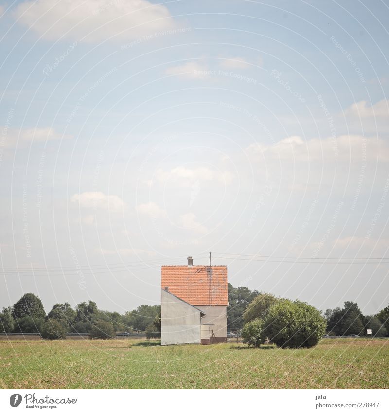 house Environment Nature Landscape Sky Clouds Summer Beautiful weather Plant Tree Grass Bushes Meadow Deserted House (Residential Structure) Manmade structures