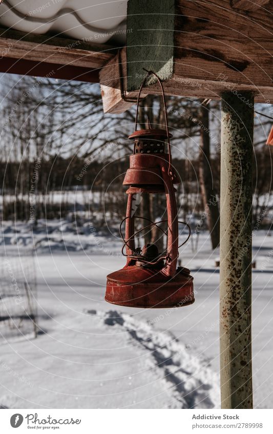 Old lantern hanging near snow field Lantern Snow Winter Field Vilnius Lithuania Hanging Construction Red Meadow Light Lamp Cold Landscape Seasons Frost Forest