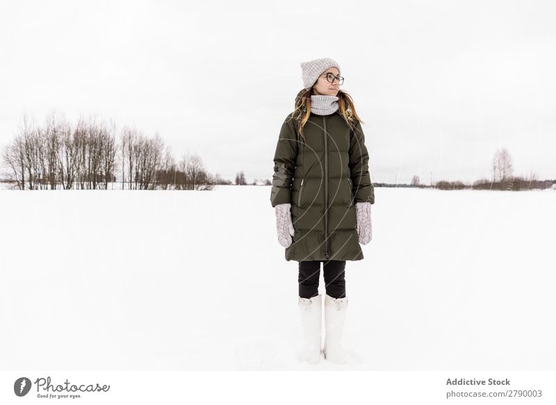 Young woman in winter wear on snow field Woman Field Winter Snow Wear Vilnius Lithuania Meadow Cloth Warmth Lady Youth (Young adults) Attractive Beautiful