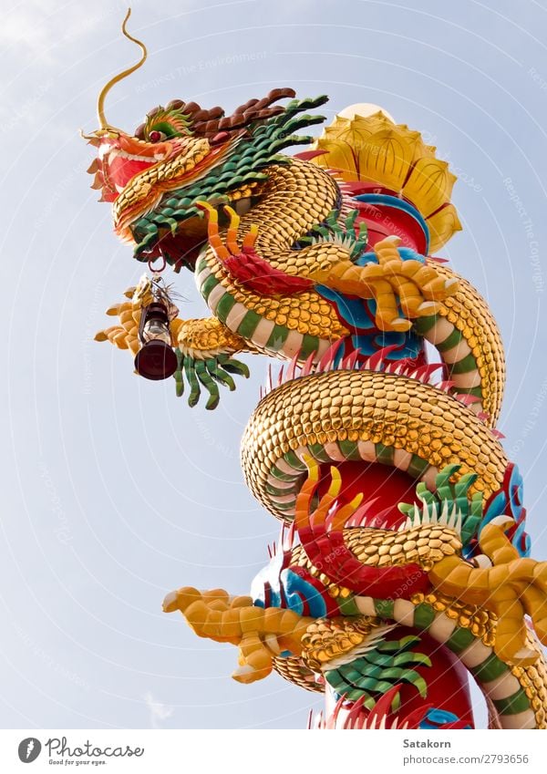 Chinese Dragon sculpture on the Pole Style Design Vacation & Travel Decoration Art Sculpture Culture Animal Sky Architecture Ornament Multicoloured
