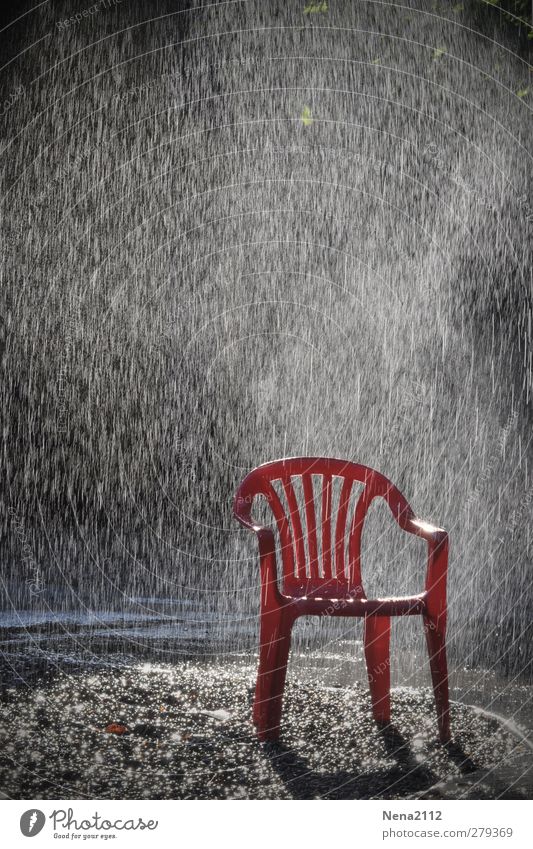 Sunny Rain :) Leisure and hobbies Playing Vacation & Travel Summer Summer vacation Garden Chair Wet Clean Red High chair Rainwater Thunder and lightning