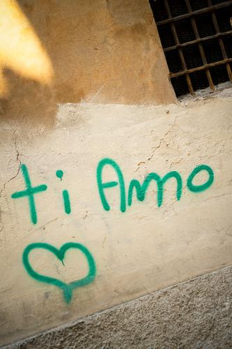 ti amo , declaration of love in Italian, graffiti with heart and lettering Infatuation Love Happy Romance Graffiti Display of affection Heart Wall (barrier)