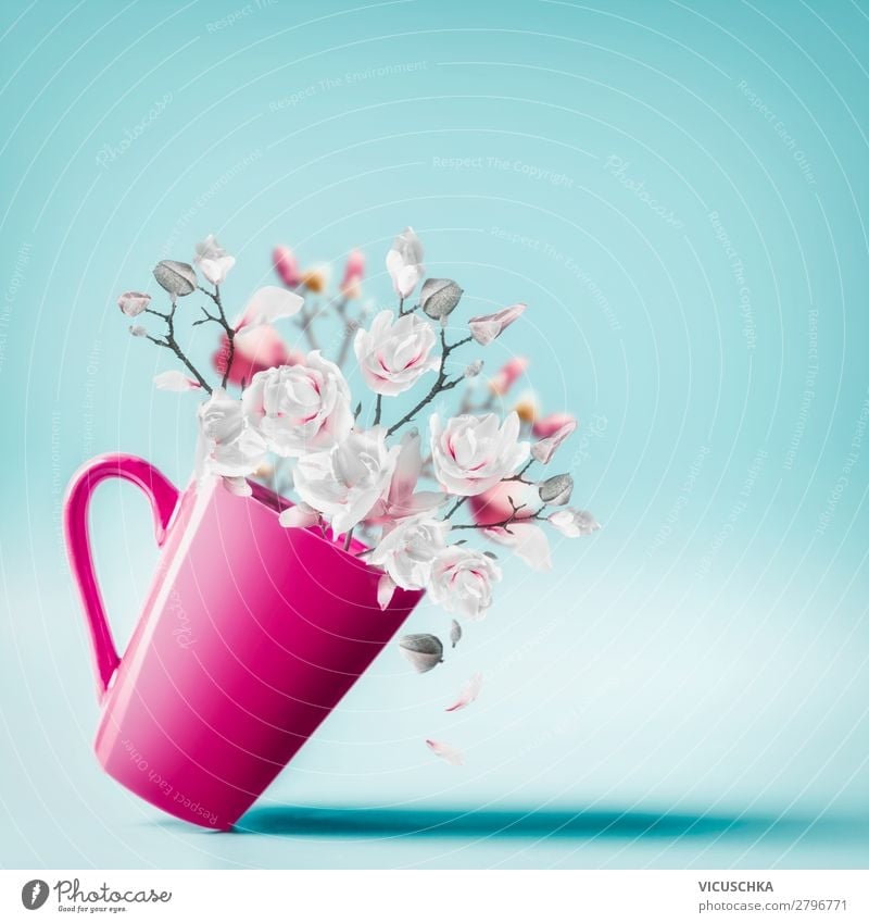 Cup with spring blossoms Shopping Style Design Summer Decoration Valentine's Day Mother's Day Wedding Birthday Flower Blossom Bouquet Love Background picture