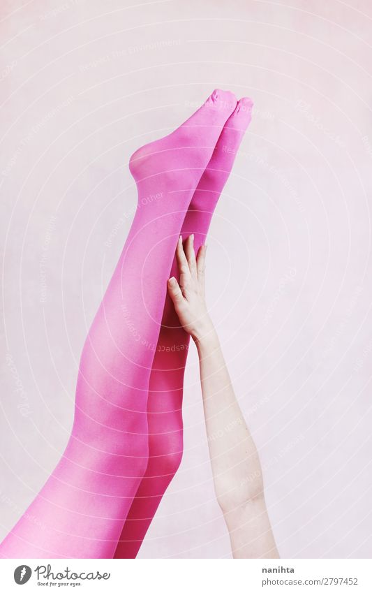Female legs wearing pink tights Style Design Joy Feminine Woman Adults Legs Art Fashion Tights Underwear Esthetic Eroticism Funny Pink Voluptuousness Idea