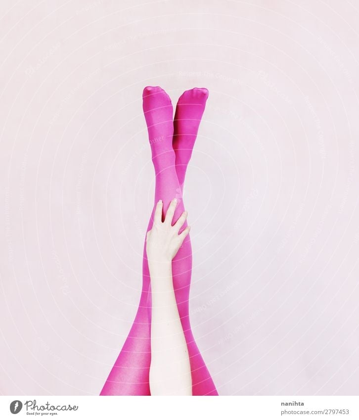 Female legs wearing pink tights Style Design Joy Feminine Woman Adults Legs Fashion Tights Underwear Eroticism Funny Pink Idea Conceptual design conceptual