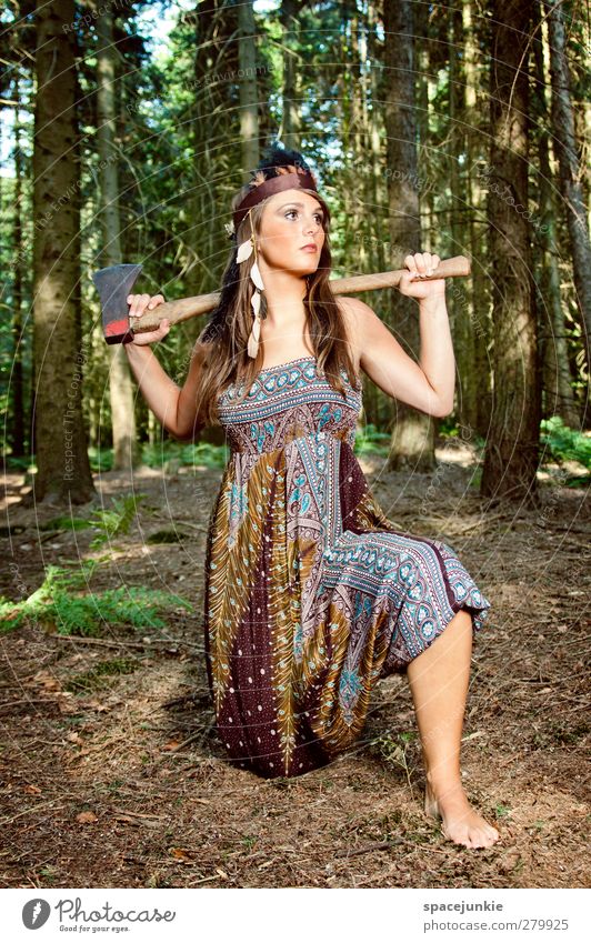 IN THE WOODS Human being Young woman Youth (Young adults) 1 18 - 30 years Adults Nature Earth Summer Beautiful weather Plant Tree Fern Forest