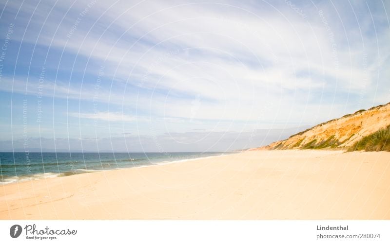 Beach in Portugal Vacation & Travel Far-off places Sun Waves Nature Sand Sky Summer Beautiful weather Rock Coast Happy Perspective Atlantic Ocean Colour photo
