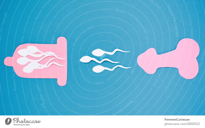 Symbol picture for contraception Sign Sex Sexuality Sperm Penis Condom Contraceptive Propagation Fertile Pink Light blue Illustration Symbols and metaphors
