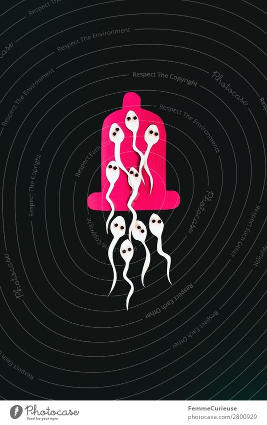 Symbol image for contraception - sperm in condom Sign Sex Sexuality Condom Sperm Contraceptive Black Pink Symbols and metaphors Illustration Eyes wobbly eyes