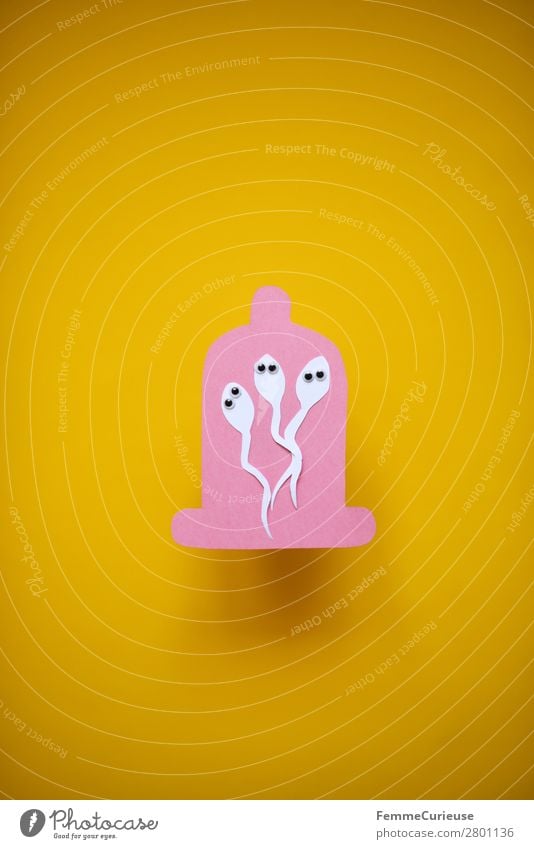 Contraception - sperm with wobbly eyes in condom Sign Sex Sexuality Pink Yellow Paper Low-cut Symbols and metaphors Condom Sperm 3 Eyes Contraceptive Graph