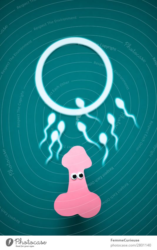 Symbol image for reproduction Sign Sex Sexuality Penis Egg cell Sperm Pink White Turquoise Symbols and metaphors Illustration Graph Fertilization